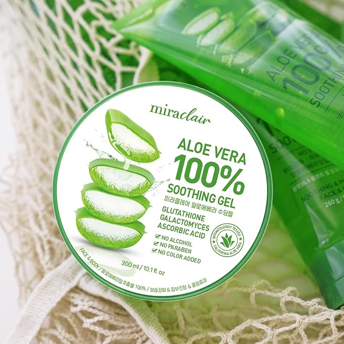 Aloe Vera Gel for Face, Skin, Hair & Sunburn Relief, Made with 100% Pure Aloe Gel for All Skin Types. Made in Korea. 300ml (10.1fl.oz) (2)-VivaGrace Women