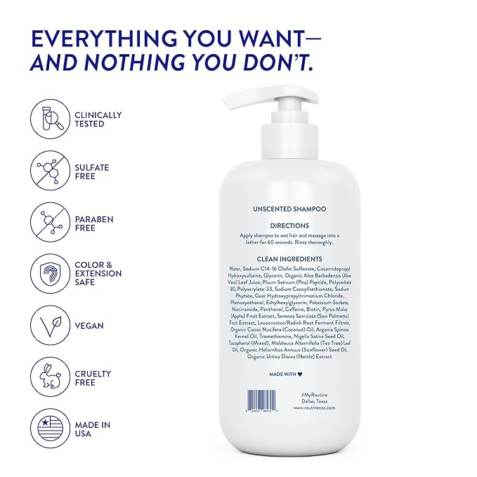 Routine Wellness Anti-Thinning Shampoo for Thinning Hair - Biotin DHT Blocker Women & Men - Color Safe Shampoo for Hair Loss & Healthy Hair - Unscented - 14oz-VivaGrace Women