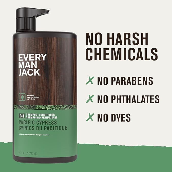 Every Man Jack 2-in-1 Daily Shampoo + Conditioner - Pacific Cypress | Nourishing For All Hair Types, Naturally Derived, Cruelty-Free Shampoo and Conditioner Set for Men | 24oz -1 Bottle-VivaGrace Women