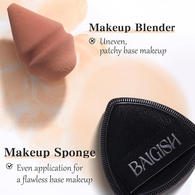 Makeup Sponge 1 Powder Puff +1 Smooth Foundation Brush for Liquid, Cream and Makeup,Super Soft, Makeup Blender, Latex Free Seamless Flawless Soft Setting Couple Set-VivaGrace Women