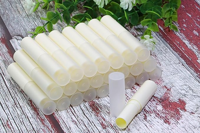 0.14oz Empty Flavored Lip Balm Container Tubes Plastic Homemade Moisturizing Lip Stick with Caps Bulk Fit for Women Adult DIY Making Supplies, 25 Count (Beige)-VivaGrace Women
