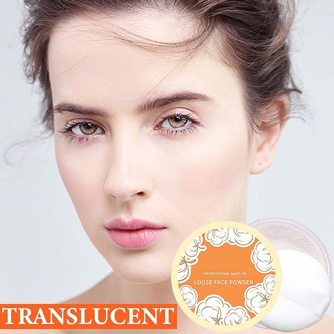 Oil Control Loose Face Powder,Translucent Setting Powder With a Powder Puff Long Lasting Makeup Covering Blemishes Brightens Skin Tone,Natural Matte Loose Powder for Women(1)-VivaGrace Women