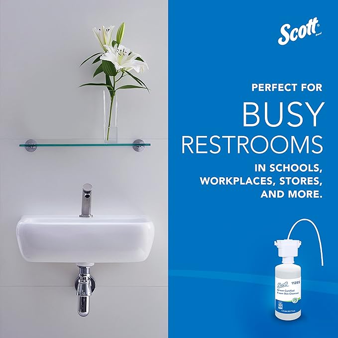 Scott Professional Green Certified Foam Hand Soap (11285), 1.5 L, Foaming, Clear, No Fragrance Added, Under-Counter Refills for Kimberly-Clark Professional Dispensers, Ecologo, NSF E-1 (2 Bottles)
