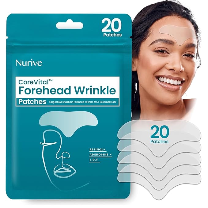 Advanced Wrinkle Patches 60ct Smile Line, Frown Line Wrinkle Patches for Facial Korean Skin Care Face Wrinkle Tape Invisible Overnight with Retinol & Collagen (Large (Forehead))-VivaGrace Women