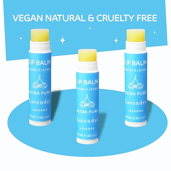 Lavender Lip Balm, Cruelty Free, Vegan Lip Balm Set, Beeswax Free, with Avocado Oil, Organic Jojoba Oil, and Vitamin E, Natural Moisturizer for Dry, Chapped, or Cracked Lips, 3 Tube Set-VivaGrace Women