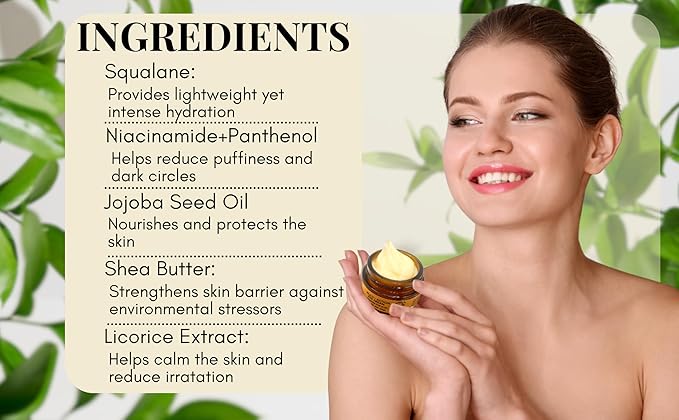 Anti-Aging Eye Cream with Squalane, Nicotinamide, and Panthenol (B5) for Dark Circles, Puffiness, and Fine Lines - 1oz-VivaGrace Women