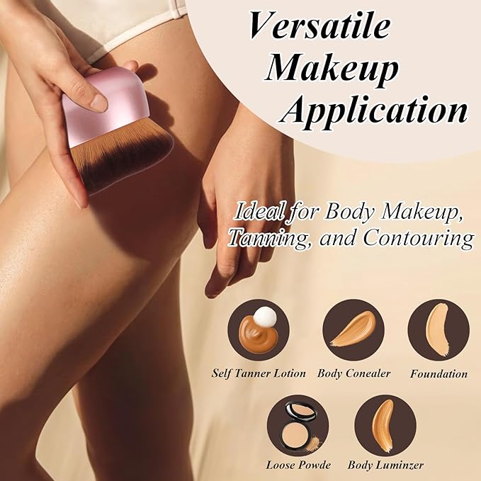 75MM Extra Large Self Tanner Kabuki Makeup Brush – Ultra Soft Dense Vegan Bristles for Body Makeup, Bronzer & Foundation–Applies Tanning Mousse, Lotion & Self Tanner–Rose Gold, Wet & Dry-VivaGrace Women
