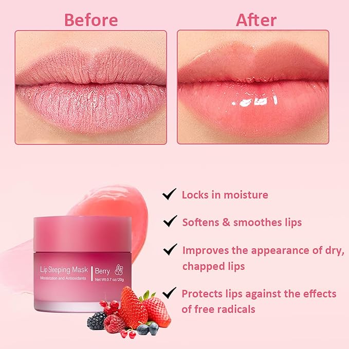 Cherry Lip Mask, Hydrating Lip Mask, Lip Treatment for Dry Cracked Lips, Avocado Coconut Sleeping Lip Mask, Lip Moisturizer Overnight, Intense Lip Repair & Care, 20G-VivaGrace Women