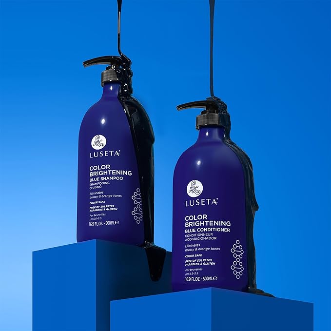Luseta Blue Shampoo & Conditioner Set - Color Brightening for Brassy and Brunette Treated Hair, Revive Cool Tones, 2x 16.9oz-VivaGrace Women