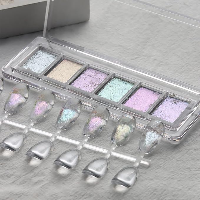 Iridescent Nail Glitter Set, 6 Colors Mud Texture Aurora Chrome Powder, Pink Blue Pearlescent Glitter, Chameleon Nail Flakes Gold Leaf, Holographic Manicure Decor-VivaGrace Women