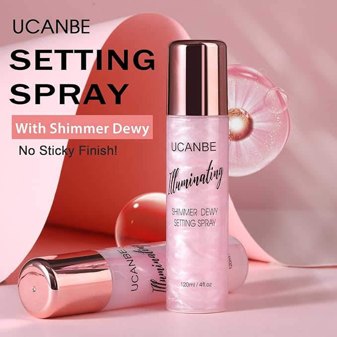 UCANBE Shimmer Dewy Setting Spray – Glowing + Makeup Setting Spray 2 in 1 Lightweight Formula for a Radiant Glow,Long-Lasting Face Mist for Face Body, 4 Fl Oz #Platinum-VivaGrace Women