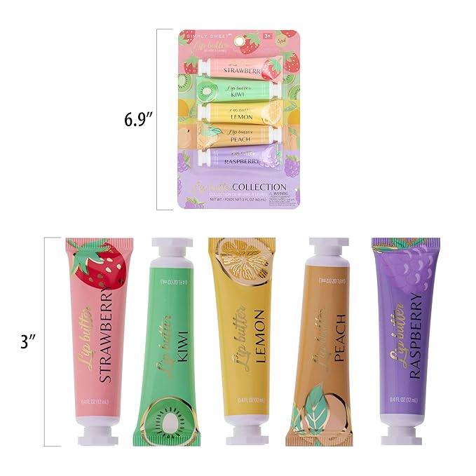 Expressions 5pc Lip Butter Collection - Simply Sweet Fruit Flavored Lip Butter Balm Set | Moisturizing Squeeze Tube Lip Butters for Everyday Lip Care and Lip Repair-VivaGrace Women