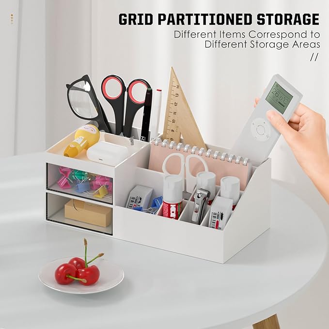 Subsky Makeup Organizer with Drawers, Easy Storage for Beauty Products Brushes, Multifunction Plastic Desk Organizer, Cosmetics Organizer for Countertop Dresser Vanity and Bathroom (White)-VivaGrace Women