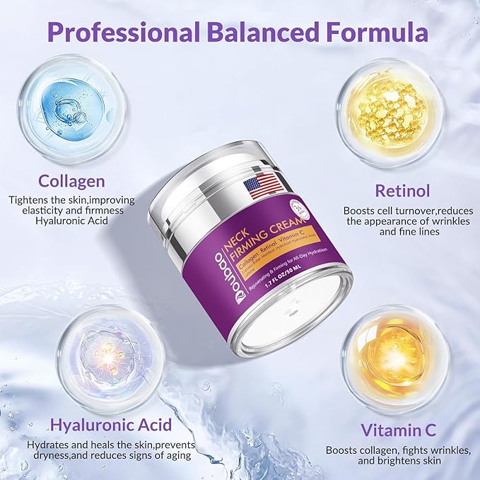 Advanced Neck Firming Cream – 3% Retinol & Hyaluronic Acid for Wrinkle Reduction, Lifting & Skin Tightening – Anti-Aging Moisturizer for Face, Neck & Décolleté – Deep Hydration, 1.7 FL OZ-VivaGrace Women