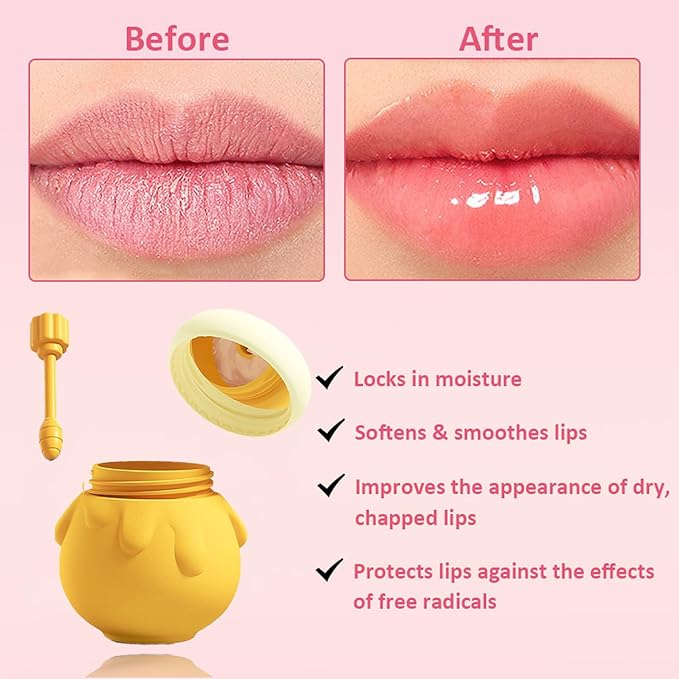 Honey Lip Mask, 3 In 1 Cute Hydrating Lip Mask for Women Girls, Honey Lip Balm with Wand, Milk Lip Masks for Dry Lips, Day and Night Night Lip Mask, Skin Care Lip Mask with Mirror-VivaGrace Women