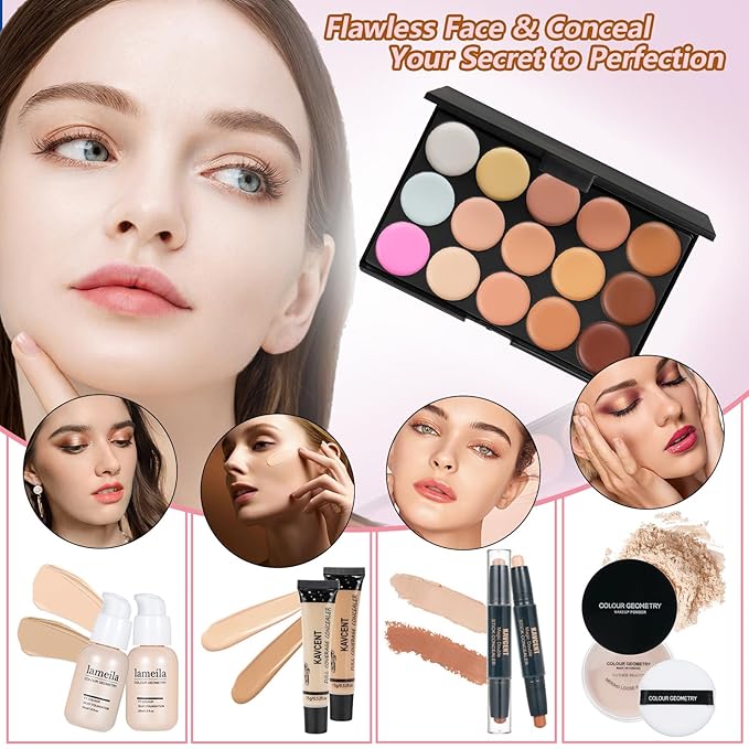 Makeup Kit Makeup Sets for Teens Makeup kits for Women Teenagers Make up Eyeshadow Palette Foundation Concealer Lipgloss Loose Powder Makeup Kit for Women Full Kit-VivaGrace Women