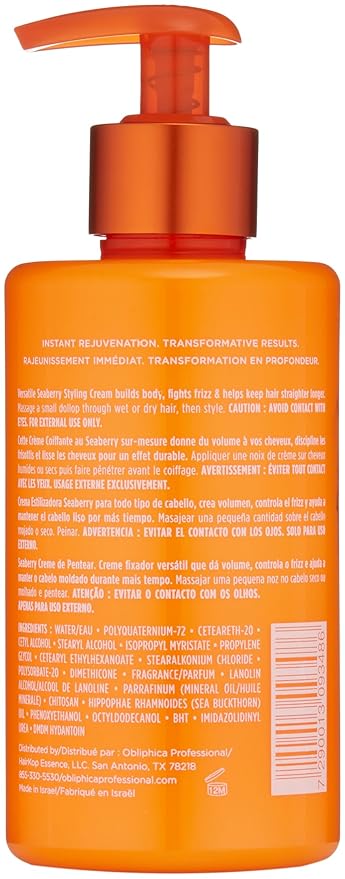 Obliphica Seaberry Styling Cream for Women - Anti-Frizz Control, Normal Hair Products, Damaged Repaired Hair - Hair Mask & Treatment for Protecting Hair & Scalp - 10 Fl Oz-VivaGrace Women