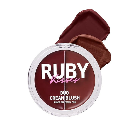 Ruby Kisses Duo Cream Blush, Smooth, Natural-Looking, Long-Lasting Face Makeup Blush for Cheeks, Lips, and Eyes, Buildable and Blendable, Infused with Green Tea, Aloe Vera Extract, and Hyaluronic Acid (Rosewood)-VivaGrace Women