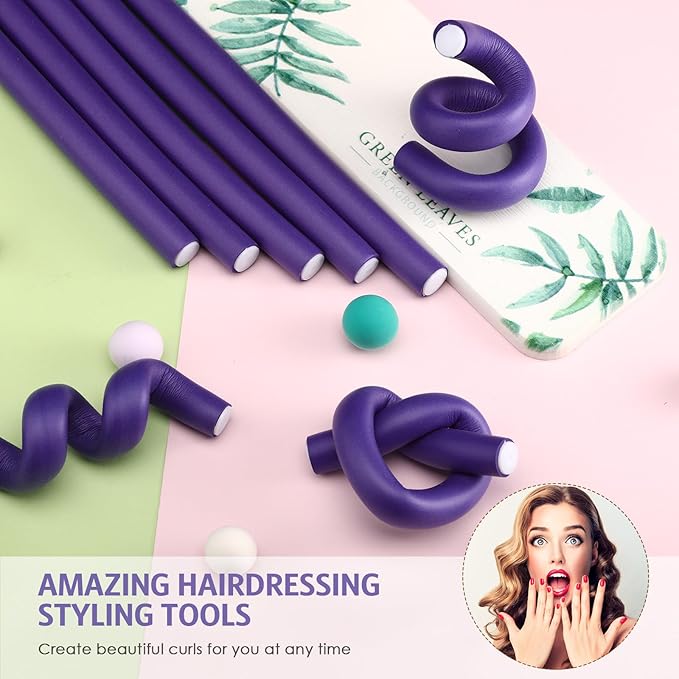 Syhood 30 Pcs 7'' Flexible Curling Rods Twist Foam Hair Rollers Soft Foam No Heat Hair Rods Rollers and 1 Steel Pintail Comb Rat Tail Comb for Women Long Short Hair(Purple,7 x 0.55 Inch)-VivaGrace Women