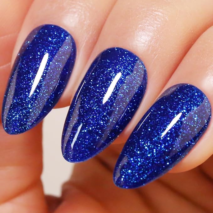 Imtiti Glitter Deep Blue Gel Nail Polish, 0.5 fl oz Shimmer Sea Blue UV/LED Soak Off for Spring and Summer Nail Design