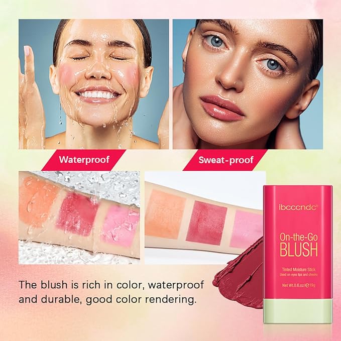 Multi-Use Makeup Blush Stick, Tinted Solid Moisturizer On-the-Go Blush, Multi-use Cream Blush Stick for Cheek & Eyes & Lips, Waterproof Natural Nude Makeup for All Skin (3# Coral Orange)-VivaGrace Women