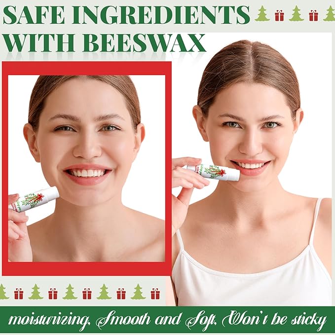 50 Pcs Christmas Lip Balms Mistletoe Gifts Bulk Christmas Vanilla Flavors Lip Balms Lips Moisturizer for Christmas Stocking Stuffers Xmas Party Supplies Favors-VivaGrace Women