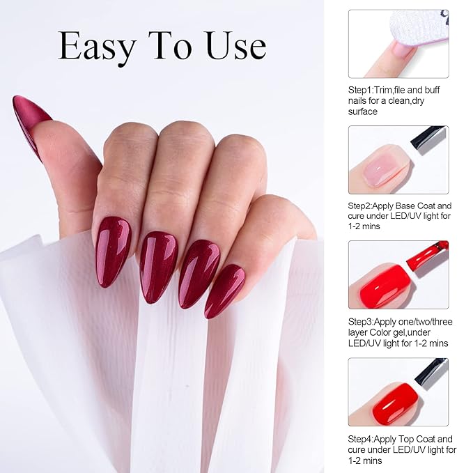 Imtiti Red Gel Nail Polish, 1 Pcs 15ml Pearl Red Color Soak Off LED Long-Lasting Nail Gel Polish Nail Art Starter Manicure Salon DIY at Home, 0.5 Fluid Ounces