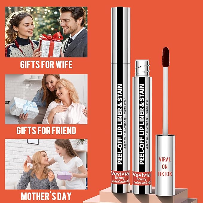 2pcs Lip Stain Peel Off - Lip Liner Stain Long Lasting Waterproof,2-in-1 Lip Liner with Tweezer Nude Matte,Non-Stick Cup,Highly Pigmented,Natural Finish,Stay On All Day,Perfect for Gift (Cocoa+Coffee)-VivaGrace Women