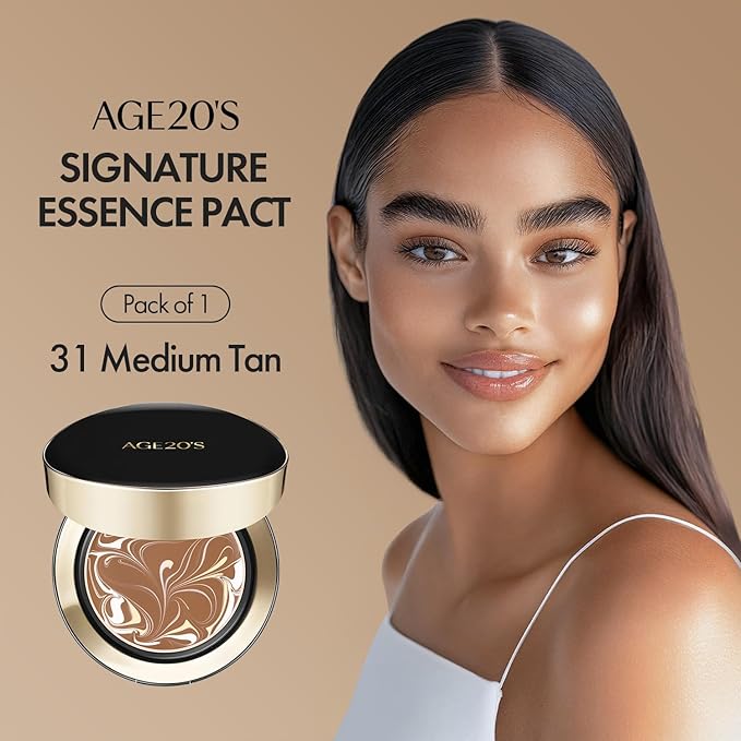 AGE20'S Signature Essence Pact SPF 50+ | Pack of 1 | 31 Medium Tan | Cream Foundation, Dewy Finish, Natural Coverage | Korean Cushion Foundation-VivaGrace Women