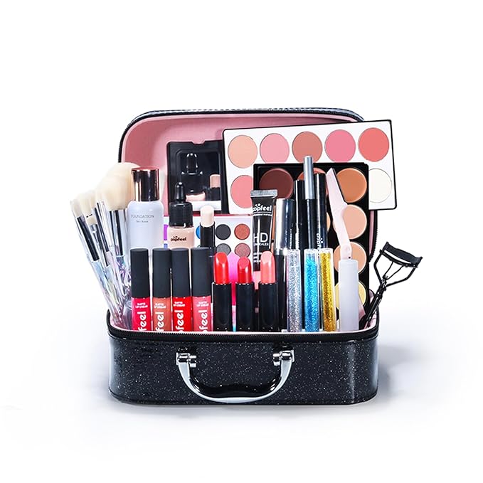 All in One Makeup Kit For Beginners Full Kit, Full Makeup Kit For Teen Girls, Makeup Gift Set, Include Eyeshadows, Concealer, Cosmetic brush, Lip Gloss, Lipstick, Powder puff, Mascara -007-VivaGrace Women
