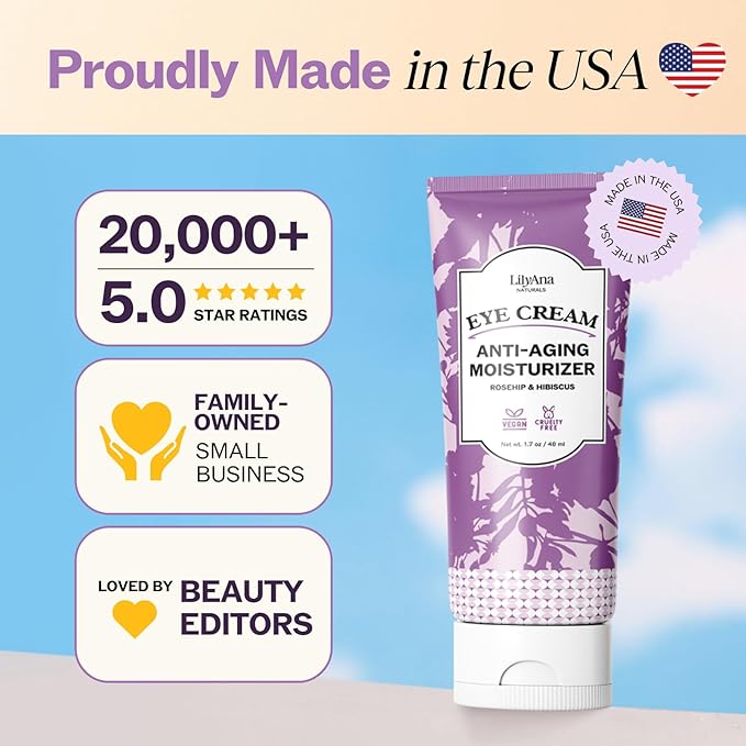LilyAna Naturals Eye Cream for Dark Circles and Puffiness, Under Eye Cream for Wrinkles and Bags, Anti Aging - helps Improve Dryness; for Sensitive Skin - 1.7 oz - Made in USA-VivaGrace Women
