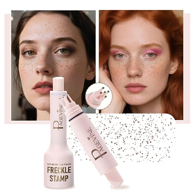 Freckle Stamp - Freckle Pen Waterproof, Long Lasting Fake Freckles, Quick Dry 5-Point Faux Freckles Stamp Cushion Stain Marker in One Press Natural and Lifelike Sunkissed Pencil Tool Makeup (#3-Dark)-VivaGrace Women