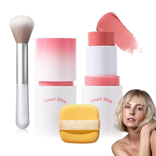 Cream Blush Stick with Brush and Makeup Sponge,Waterproof Multi Cream Makeup Stick,Lightweight,Long-lasting,2 in 1 Multi Blush for Cheeks & Lip Tint & Eyeshadow M-VivaGrace Women