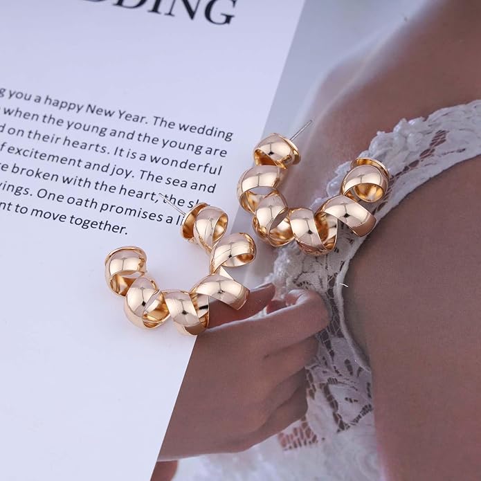 Vintage Exaggerated Irregular Circle Earrings Twist Hoop Earrings Twisted Rope Round Earrings Gold Circle Hoop Dangle Earrings Jewelry for Women-VivaGrace Women