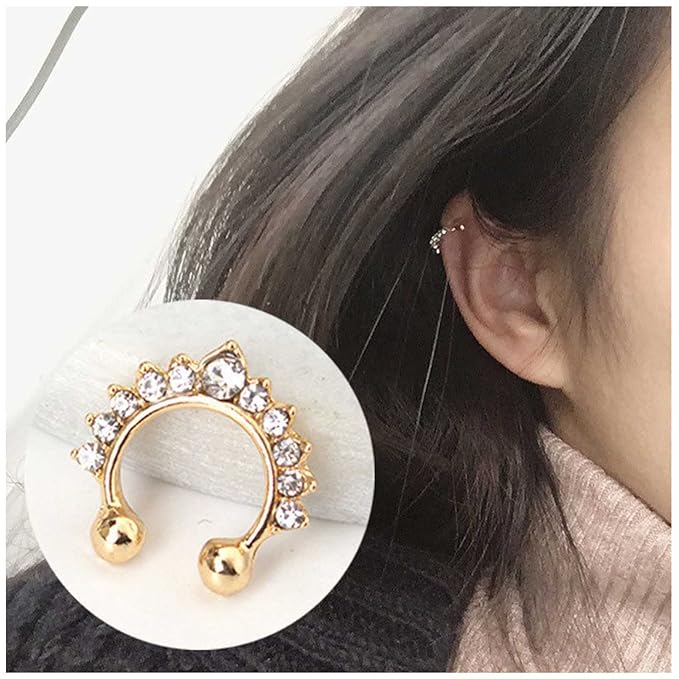 Boho Crystal Ear Cuff Earrings Gold Cz Pave Conch Ear Cuffs Earrings Rhinestone Hoop Cuff Earrings Non Pierced Earrings Jewelry for Women and Girls-VivaGrace Women
