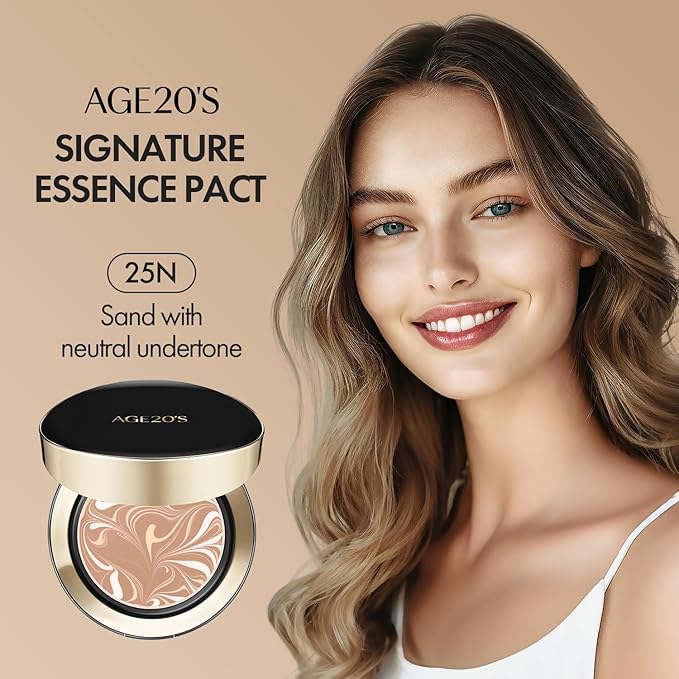 AGE20'S Signature Essence Pact SPF 50+ | Pack of 1 | 25N SAND | Cream Foundation, Dewy Finish, Natural Coverage | Korean Cushion Foundation-VivaGrace Women