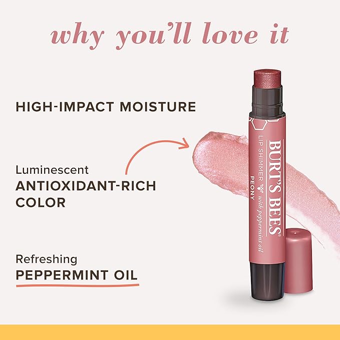 Burt's Bees Shimmer Lip Tint Set, Tinted Lip Balm Stick, Moisturizing for All Day Hydration with Natural Origin Glowy Pigmented Finish & Buildable Color, Peony (4-Pack)-VivaGrace Women