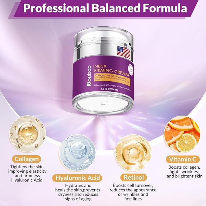 Advanced Neck Firming Cream – 3% Retinol & Hyaluronic Acid for Wrinkle Reduction, Lifting & Skin Tightening – Anti-Aging Moisturizer for Face, Neck & Décolleté – Deep Hydration, 3.4 FL(2 bottle)-VivaGrace Women