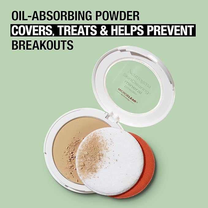 Neutrogena SkinClearing Mineral Acne-Concealing Pressed Powder Compact, Shine-Free & Oil-Absorbing Makeup with Salicylic Acid to Cover, Treat & Prevent Breakouts, Natural Beige 60,.38 oz (Pack of 2)-VivaGrace Women
