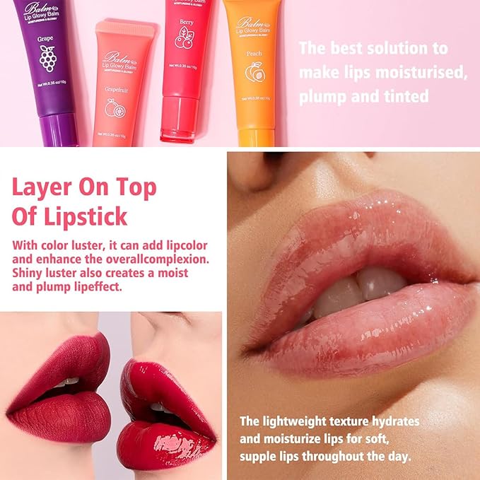 GECOMO Lip Glowy Balm, Moisturizing Lip Gloss, Nourishing Glossy Transparent Plumping Oil, Non-sticky Tinted Toot Lip Balm for Lip Care (BERRY) 0.35oz-VivaGrace Women