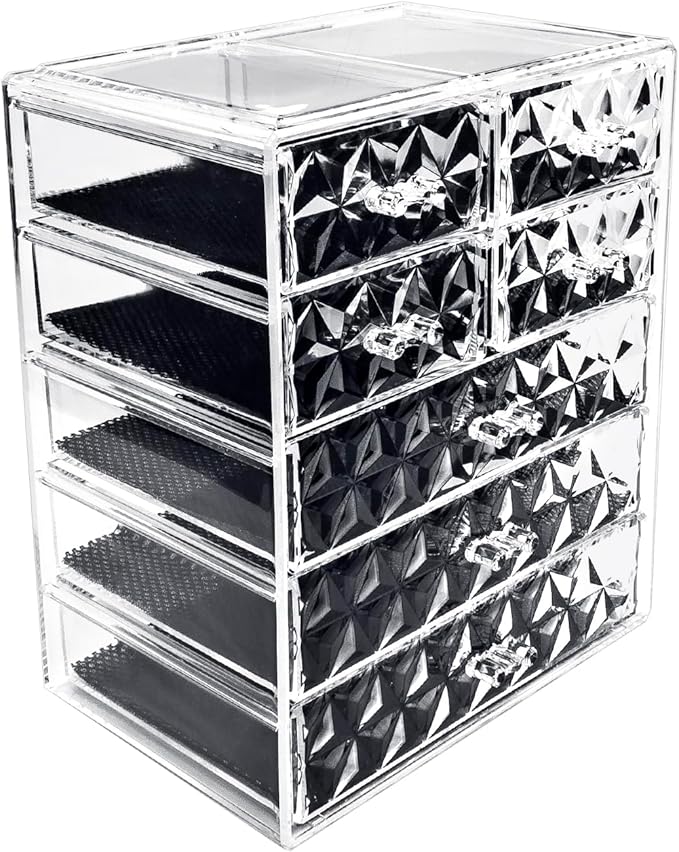 Sorbus Acrylic Makeup Organizer - Organization and Storage Case for Cosmetics Make Up & Jewelry - Big Clear Makeup Organizer for Vanity, Bathroom, College Dorm, Closet, Desk (3 Large, 4 Small Drawers)-VivaGrace Women