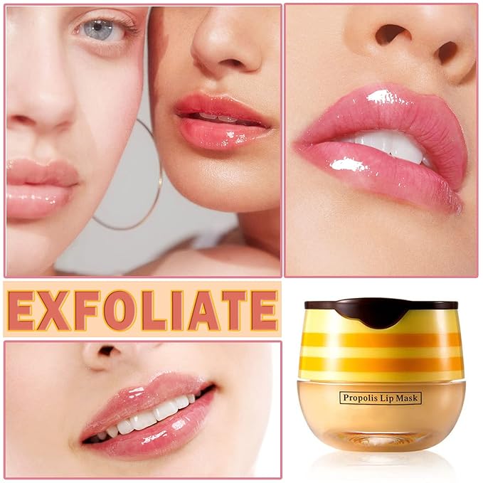 2Pcs Honey Pot Bee Lip Balm with Honey Spoon,Honey Lip Sleeping Mask Overnight 24HR Repair Lip Reduces Lip Lines,Exfoliator Moisturizing Moisture Dry & Chapped Lip Care Products-VivaGrace Women