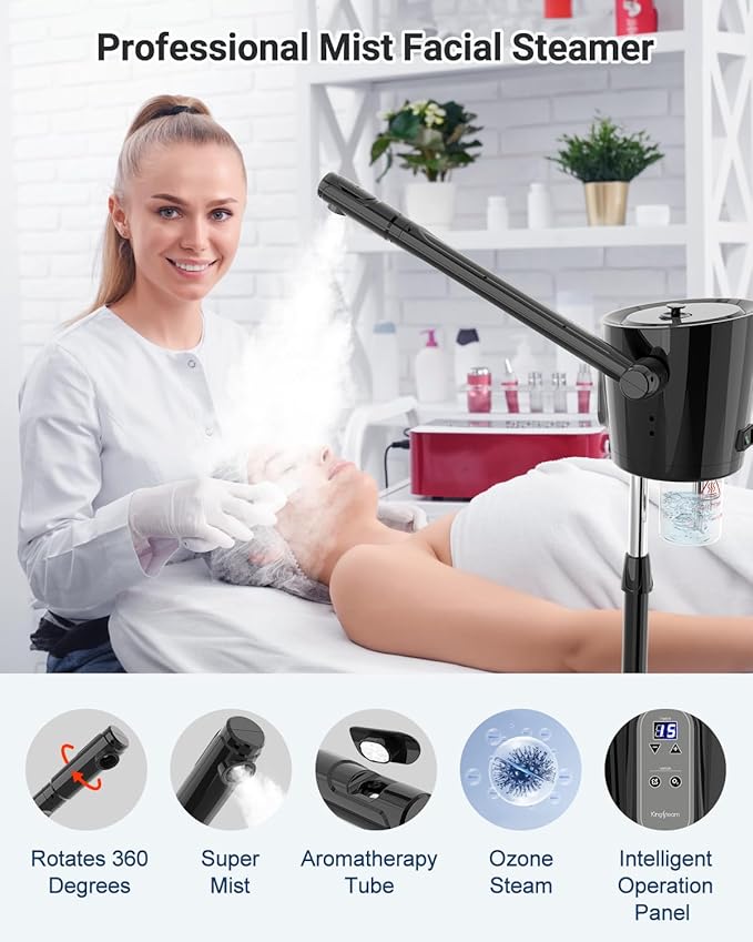 Kingsteam Professional Facial Steamer with Ozone - Ionic Nano Hot Mist Steamer with Large Capacity and 30-Min Timer for Estheticians, Beauty Salons, and Home Skin Care Use-VivaGrace Women
