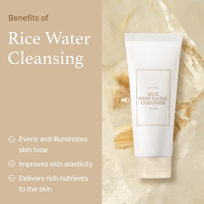 I'm from Rice Whip Facial Cleanser Set, 3 pcs Gift, Travel Kit with Rice Face Wash 5.07 fl oz & 1.01 fl oz & Rice Toner 1.01 fl oz, low-pH Rice Water Face Wash for sensitive, dry skin-VivaGrace Women