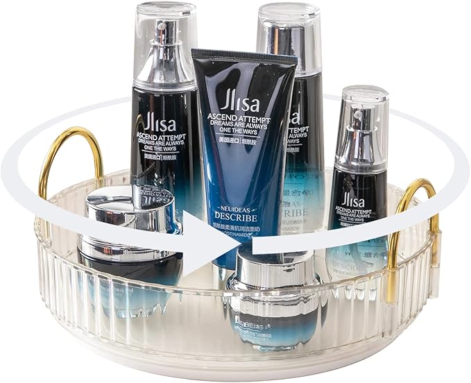 Rotating Makeup Organizer for Vanity, High-Capacity Skincare Clear Make Up Storage Perfume Organizers Cosmetic Dresser Organizer Countertop 360 Spinning (Clear, 1 Tier)-VivaGrace Women