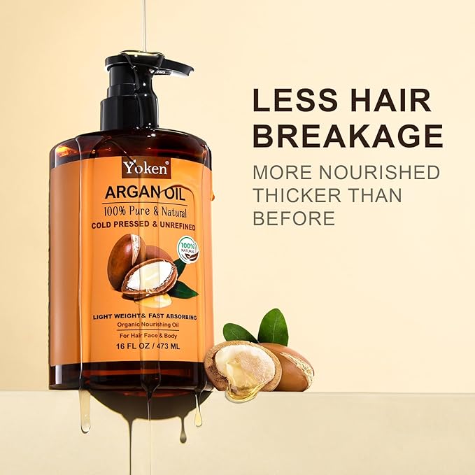 Yoken Argan Oil for Hair, Pure and Natural Morocco Argan Oil, Argon Oil For Hair, Scalp, Face & Skin Care, 100% Cold Pressed Hair Conditioner, Unrefined Argon Nails Carrier Oil (16 Fl Oz)-VivaGrace Women