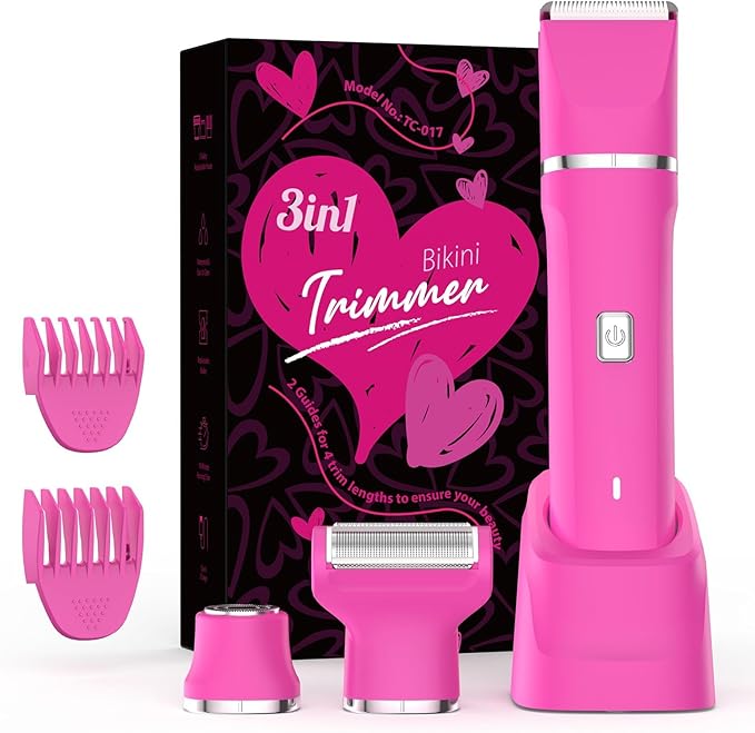 Electric Razors for Women - IPX7 Waterproof Pubic Hair Remover for Shower & Travel, 3-in-1 Bikini Trimmer with Body/Round/Curved Heads, Hypoallergenic Foil & Ceramic Blades, Self-Care Gifts for Her-VivaGrace Women