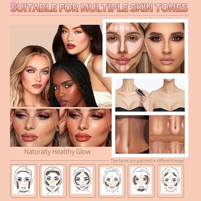 3Pcs Cream Contour Stick, with Highlighter Stick Milk Bronzer Stick Blush Stick, Face Contour Stick Highlighter Makeup with Makeup Brush and Sponge, Easy to Sculpt the Face, Long Lasting-VivaGrace Women