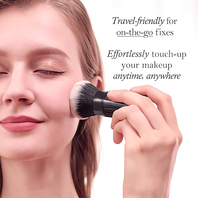 LORYP Retractable Makeup Brush Black Kabuki Foundation Brush for liquid Cream and Powder Makeup 2 Pack Travel Makeup Brush Set-VivaGrace Women