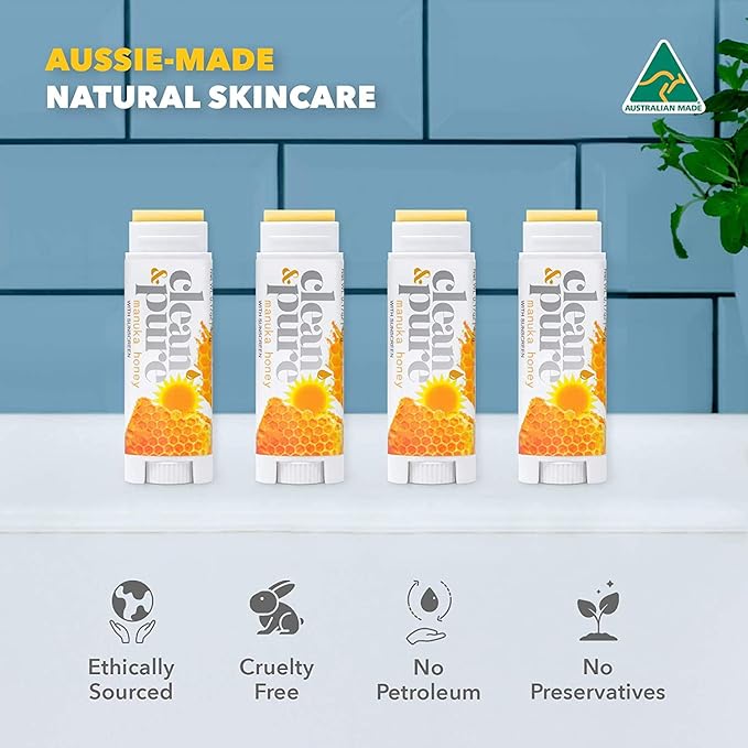 Lip Balm Singles (Manuka Honey with Sunscreen) 100% Natural Beeswax, Vitamin E Oil | Olive Oil Based Treatment for Dry, Chapped Lips | Made in Australia…-VivaGrace Women